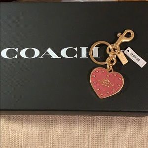 Coach Pink Studded Leather Bag Charm keychain